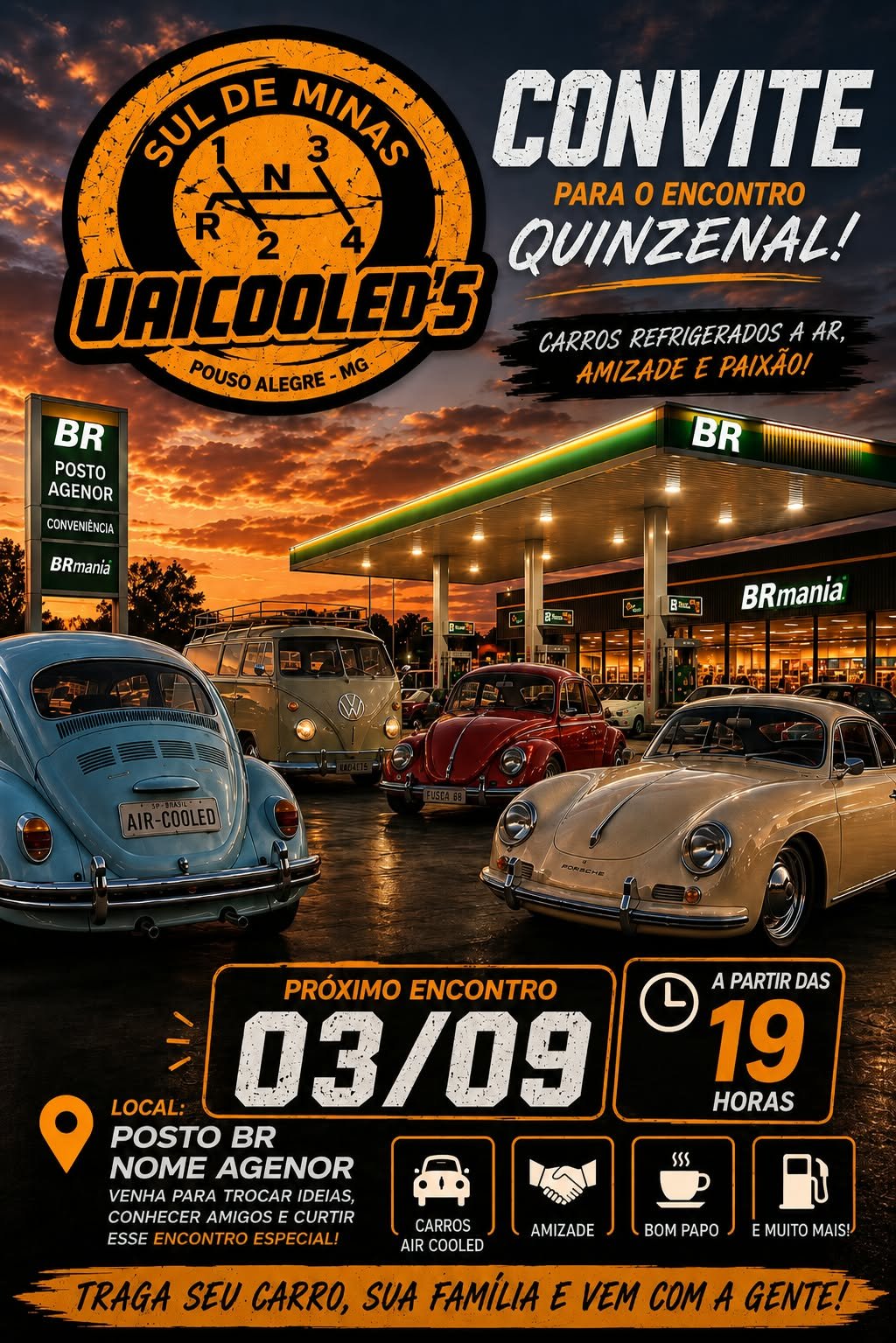 Flyer do encontro UaiCooleds no Posto BR Nome Agenor, realizado em 03 de setembro de 2026